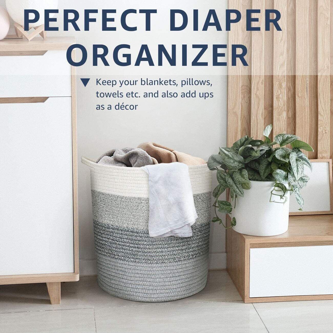 Folding Dirty Laundry Basket Cotton Rope Woven Storage Basket Desktop