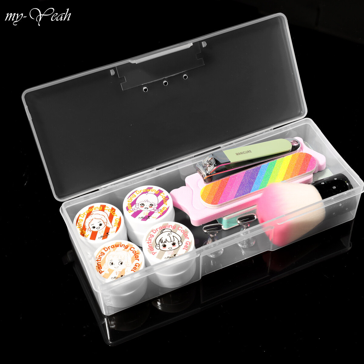 Myyeah Rectangle Nail Art Tool Storage Box Plastic Empty Tweezers Clippers Nails Pens Cuticle Pusher Polishing Strip Container