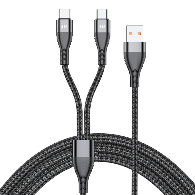 Usb to dual type c charger cable braided 2 in 1 multiple usb c cable charging cord with 2 type-c port connector
