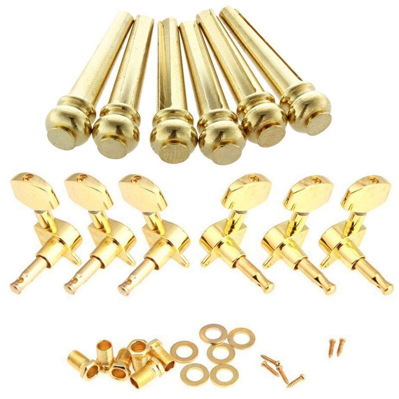6Pcs Acoustic Guitar Bridge Pins Brass & 1 Set Gold Sealed Guitar String Tuning Pegs Tuners Machine Heads 3L+3R Malaysia
