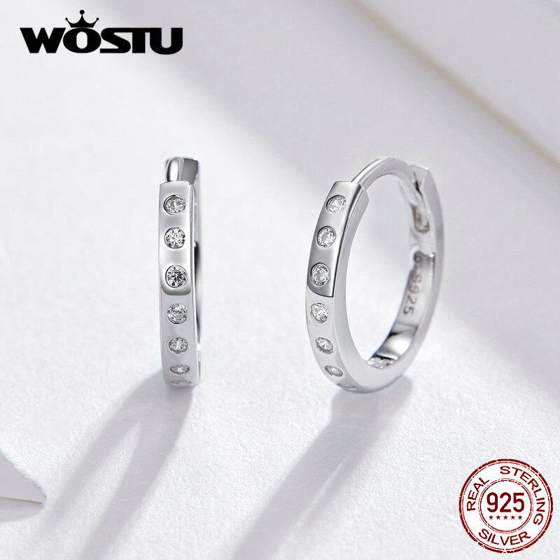 Wostu Khuyên Tai Tròn Cho Phụ Nữ 925 Sterling Bạc Tối Giản Đơn Giản Vòng Tròn Earing Bất Hàn Quốc Màu Bạc Trang Sức Thời Trang ZBBSE101