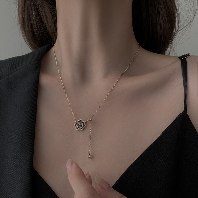 Frascati New Simple Rose Flower Crystal Zircon Pendant Necklace Fashion Gold Color Clavicle Chain Necklace Women's Party Jewelry Gift