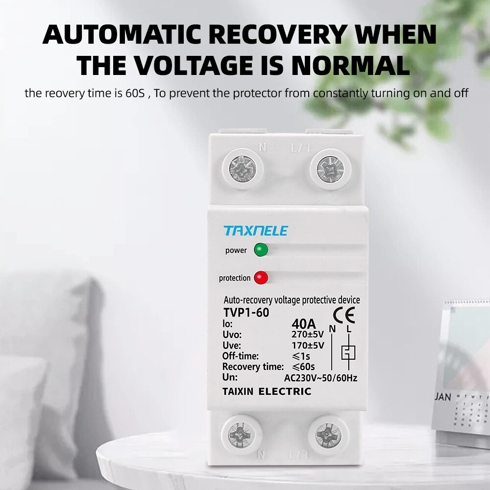 40A 60A 230V Din Rail phục hồi tự động kết nối lại quá áp và dưới Điện áp bảo vệ thiết bị bảo vệ Rơle