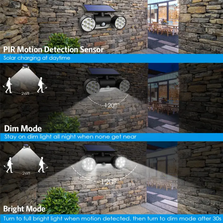 Amir Solar Sensor Light Outdoor Dual Head Spotlight 30 Led