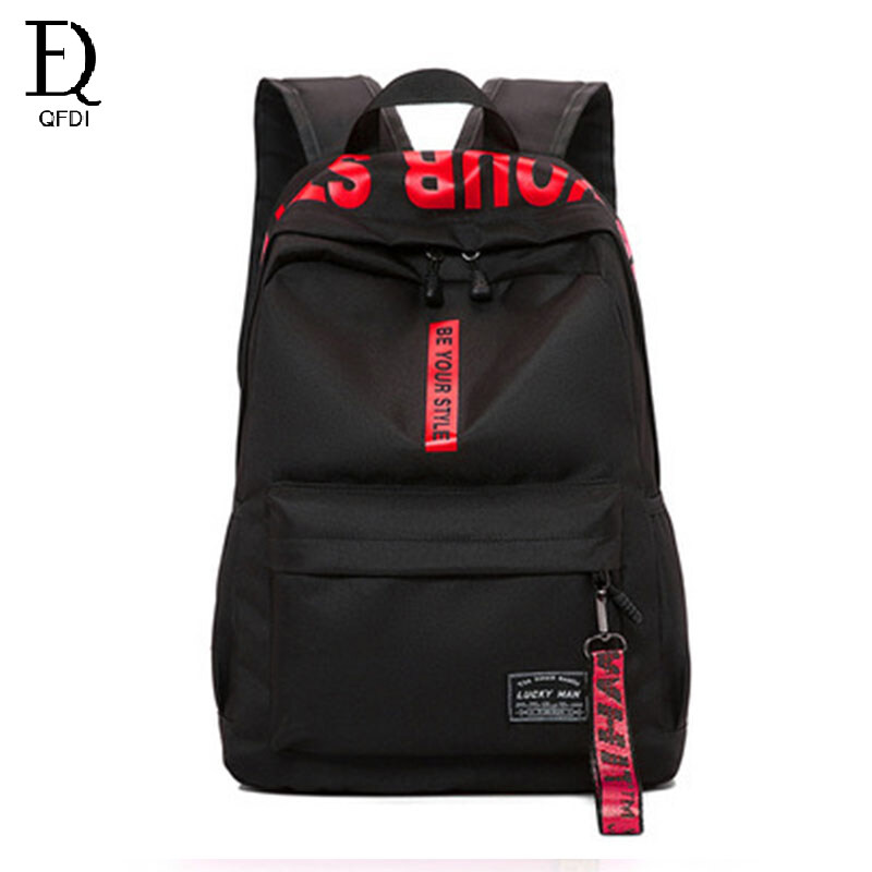 QFDI New backpack middle school student canvas school bag Korean fashion computer bag