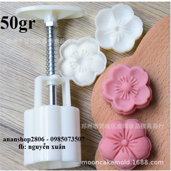 Khuôn trung thu lò xo 2 mặt hoa mai, hoa mận