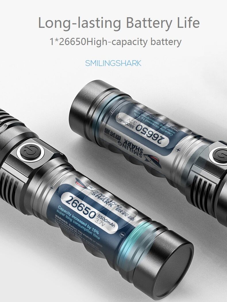 Smiling Shark SD5486 Mini Đèn Pin LED XHP70 Độ Sáng 5000 Lumens Siêu Sáng, Dùng Pin 26650 Sạc USB, Đèn Pin Cầm Tay Di Động, Đèn Cắm Trại Chống Nước IPX4, 3 Chế Độ Sáng Điều Chỉnh Tiêu Cự, Lý Tưởng Cho Câu Cá, Đi Bộ, Đi Xe Đạp Và Sử Dụng Khẩn Cấp