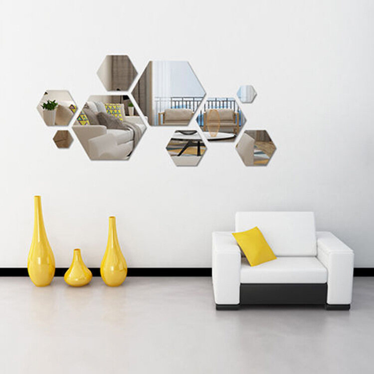 6pcs/set 3D Hexagon Acrylic Geometric 3D Hexagon Mirror Wall Sticker Home Decor Living Room Removable Safety DIY Wall StickersArt Home Decor Living Room Decorative Tile Stickers