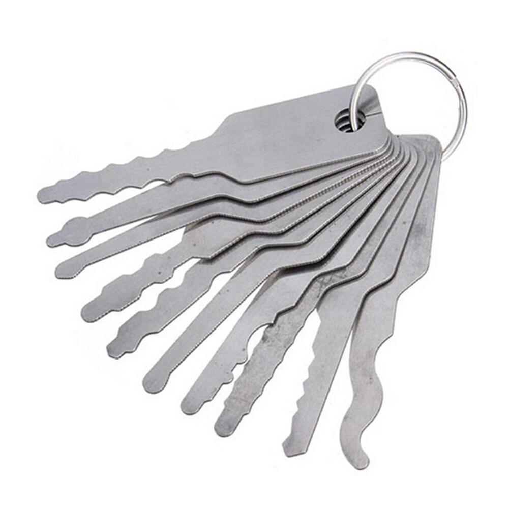 Farfi 10 Pcs Keys Lock Pick Set for Double Sided Car Lock Opener Auto Locksmith Tool