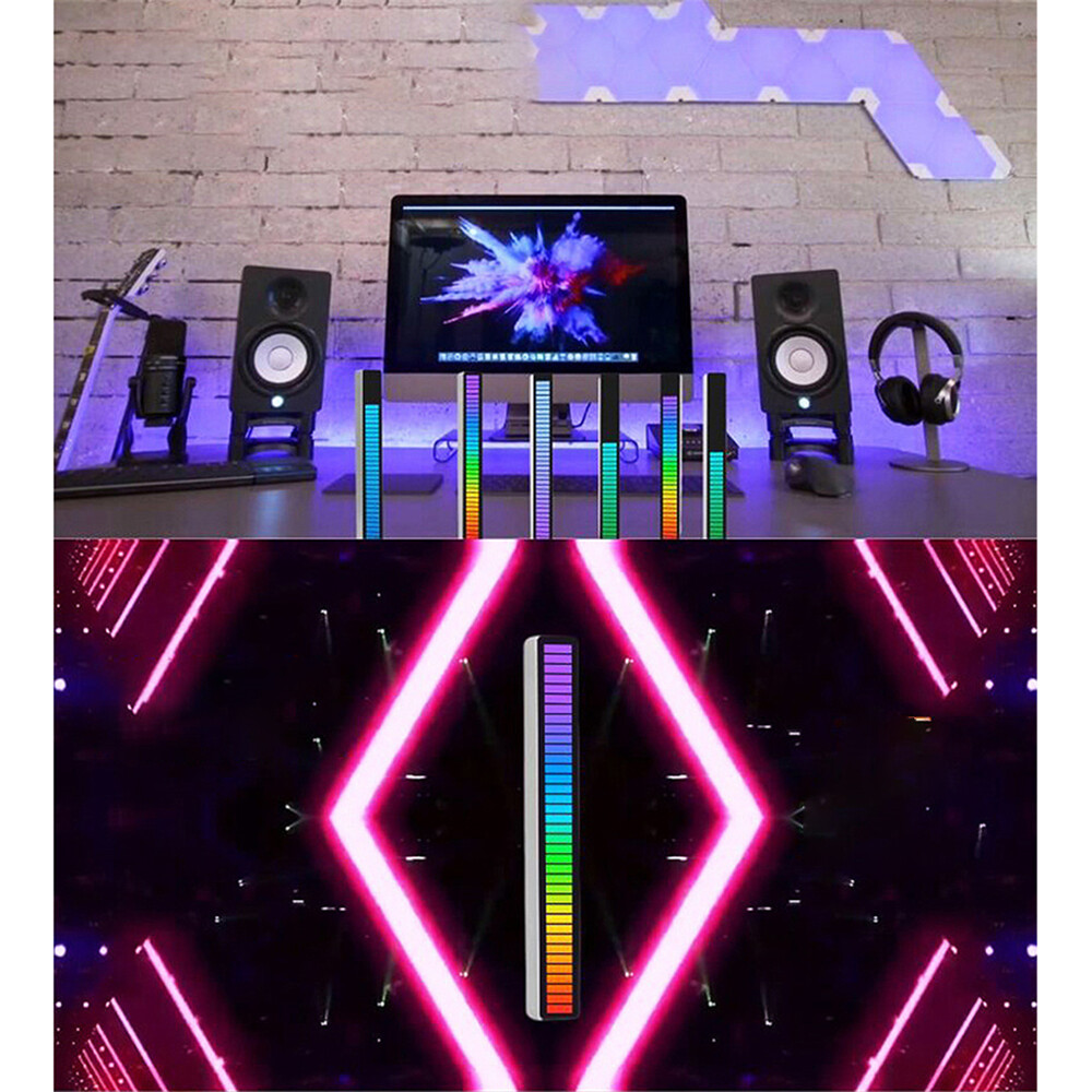 Cuguu 【ready stocked】multicolor sound control light USB/rechargeable battery app control 32 led computer car activated audio sensor strip lights