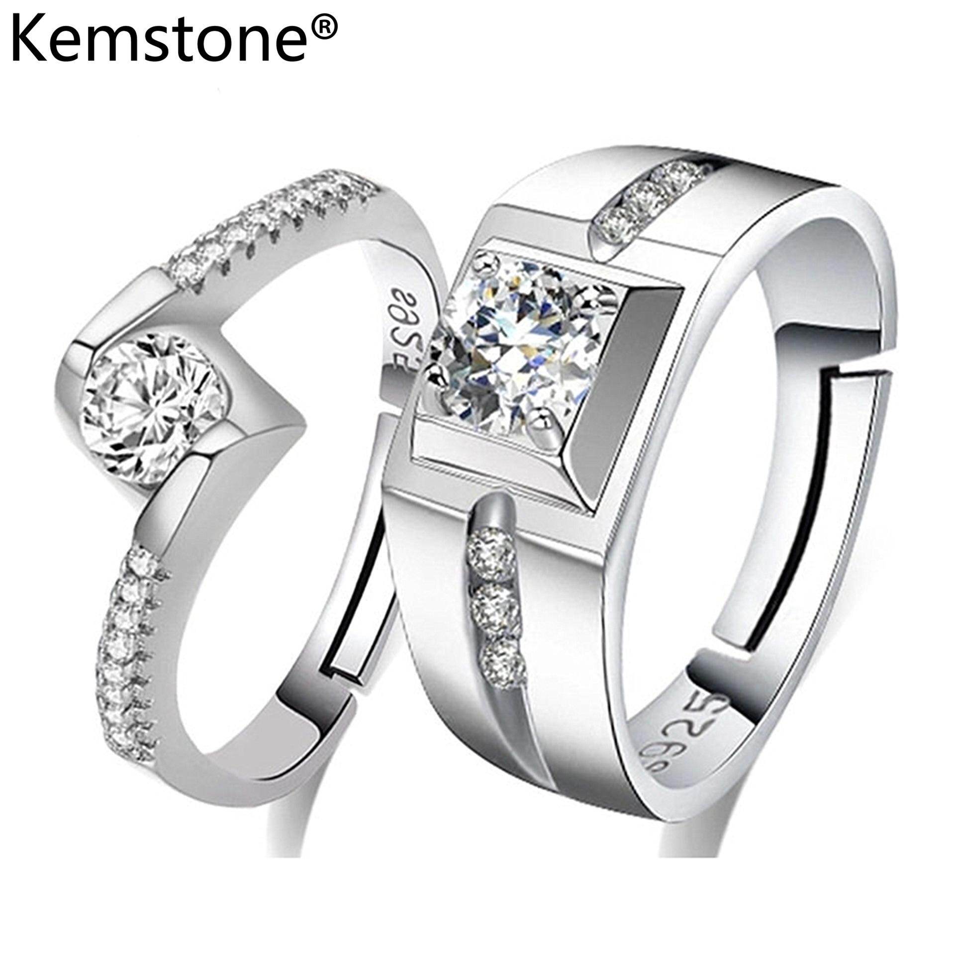 Kemstone Fashion Platinum Plated Couple Rings Inlay Cubic Zirconia Open Type Adjustable