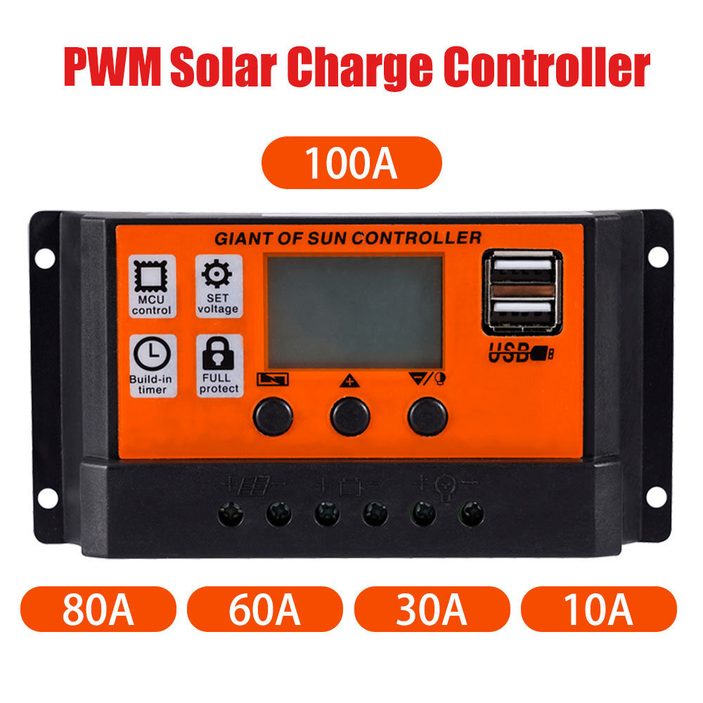 MPPT/PWM Solar Panels Battery Charge Controller 10A 30A 60A 80A 100A Automobile Solar Panel LED Display Dual USB 5V Charging Regulator Equipment