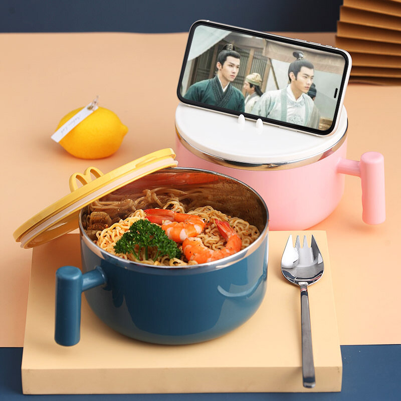 Vision 304 stainless steel instant noodle  bowl with lid single rice bowl dormitory with student lunch box Japanese tableware big tableware set creative tableware soup bowl rice bowl