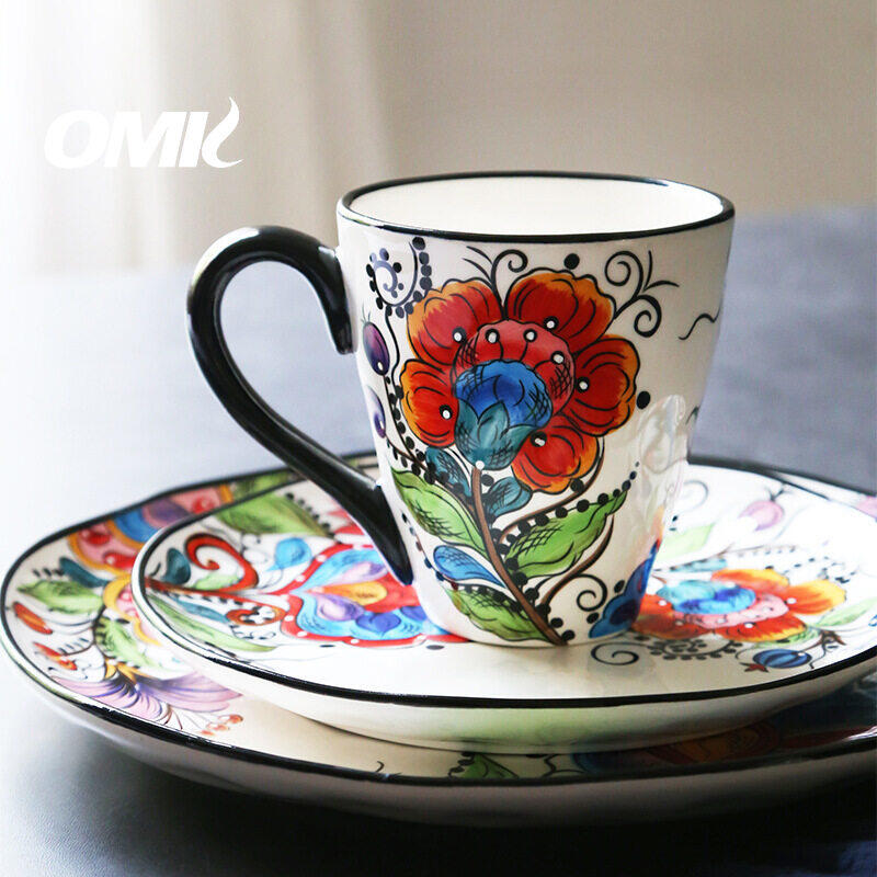 Omk phong cách Mỹ Sơn lót tay Cốc gốm 500ml Chén Ăn Sáng Bộ đồ ăn gia đình loạt natalia