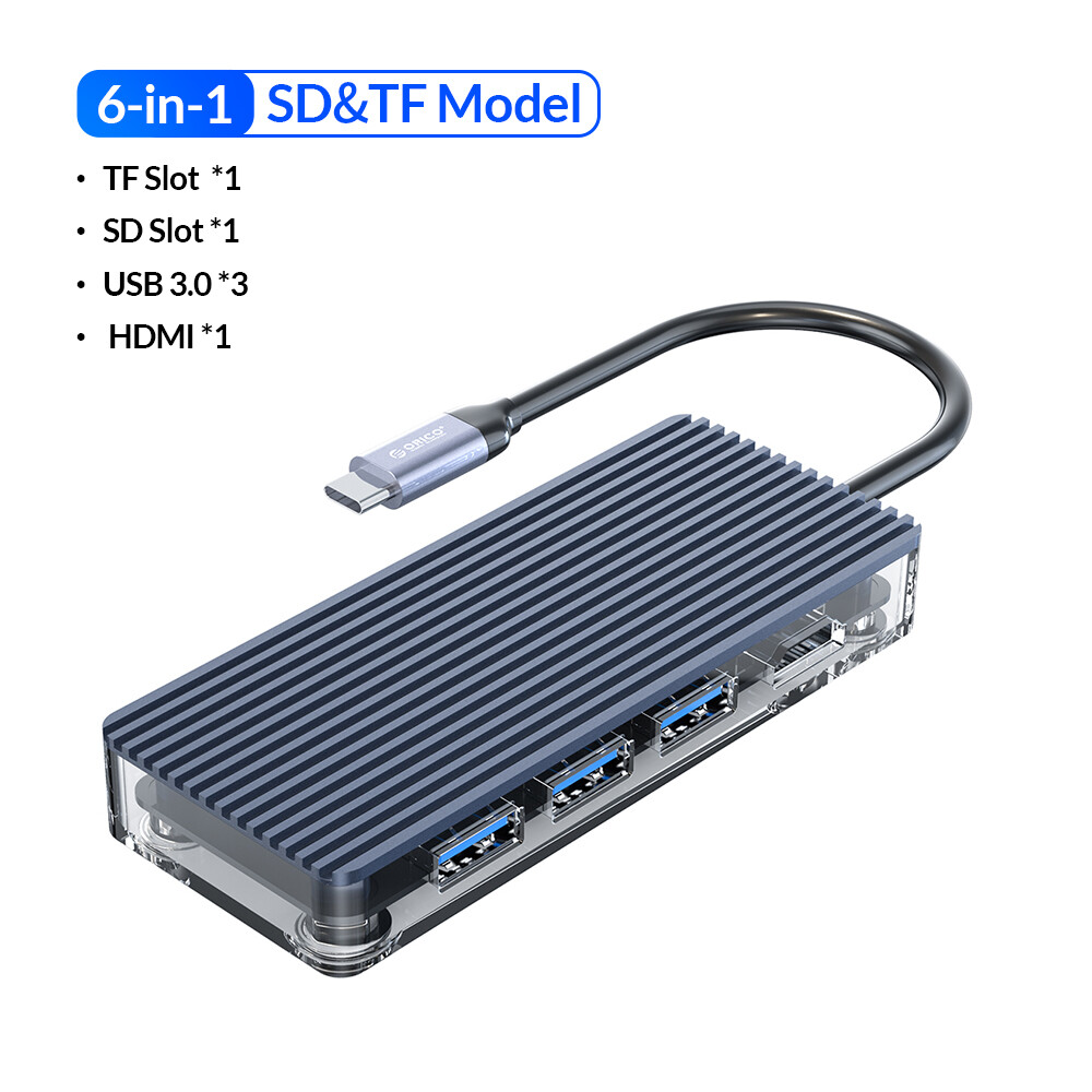 ORICO USB C HUB Transparent Type C Dongle 11 in 1 to Multi USB 3.0 HDMI PD RJ45 Carder Reader Adapter Dock Splitter