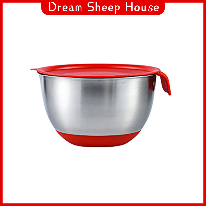 Mixing Bowls Anti-slip Silicone Bottom Stainless Steel Egg Bowl With Scales Handle Salad Bowl With Lid Baking Basin