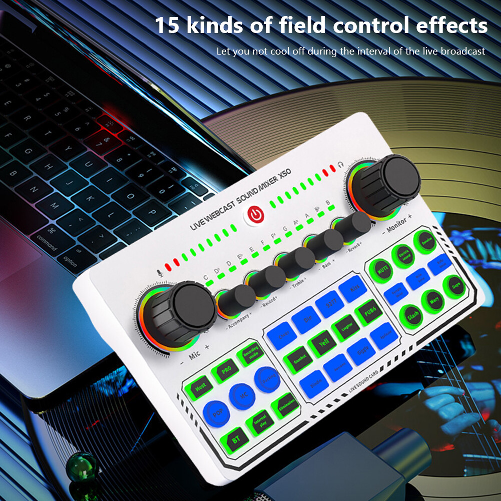 Card Âm Thanh Bộ Trộn DJ Gắn Ngoài LED RGB Để Phát Trực Tiếp Màu Trắng