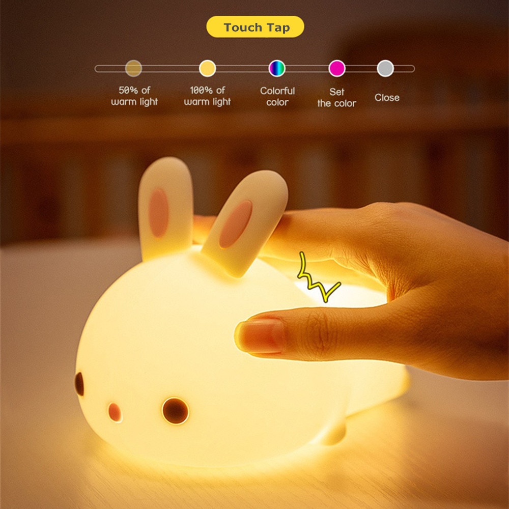Touch Sensor RGB LED Rabbit Night Light Remote Control 7 Colors USB ...