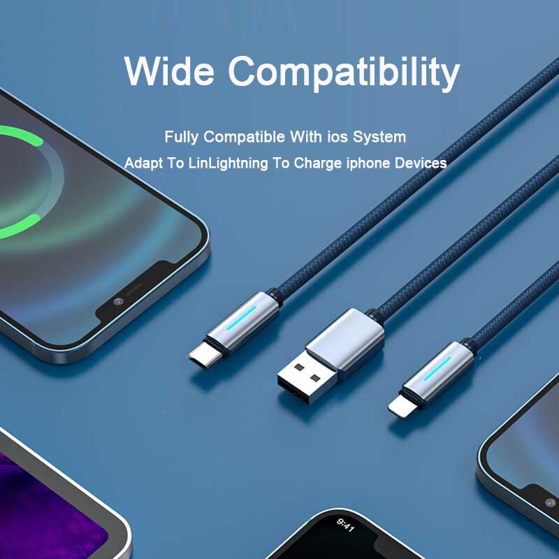 1M USB C Cable Micro USB TypeC Weave Cable 3A Fast USB Phone charger For iPhone 13 Huawei Samsung Mobile Phone Cables With LED Data Wire