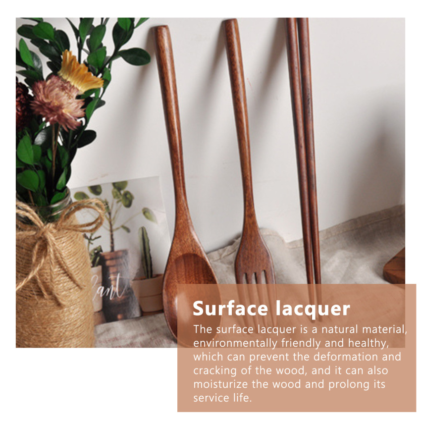 Wooden Flatware Set, 8.8"Chopsticks Spoon Fork Flatware Tableware Cutlery Set Travel Utensils Tied Line Reusable Flatware for Camping,Picnic,Office or Home (3 pcs )
