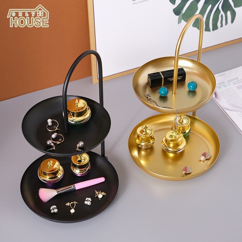 Nordic wrought iron tray fruit tray living room creative household multi-layer candy pots tea table platter multifunctional storage