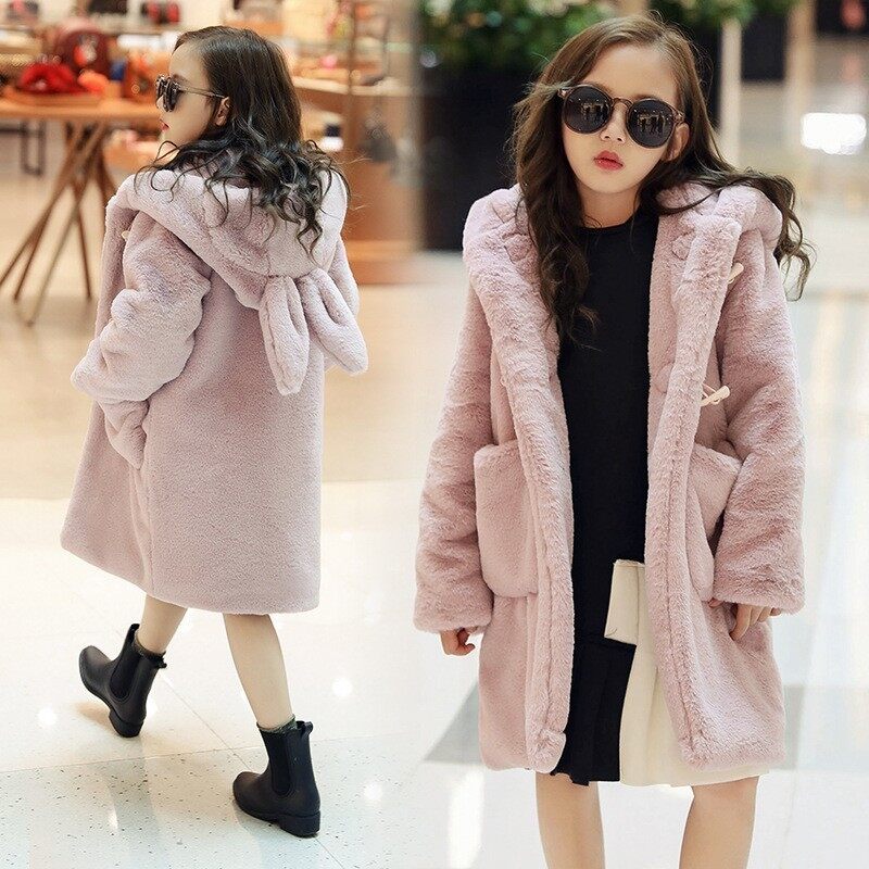 2023 Baby Teenage Winter Thick Children Parka Kids Girls Faux Fur Fleece Ear Hooded Coats down Jackets clothes