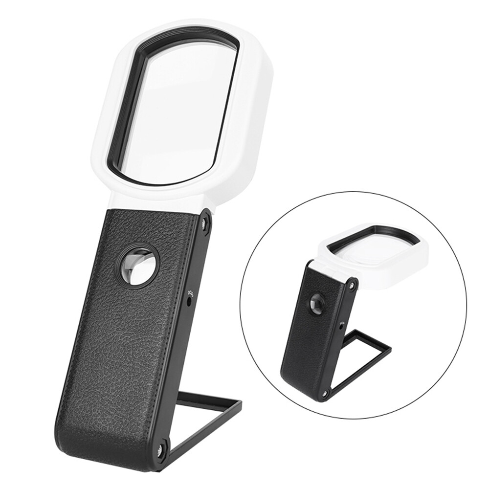 Kính Lúp Cầm Tay Cảm Biến Thông Minh Kính Lúp Đa Năng 10X/25X Có Thể Điều Chỉnh Độ Phóng Đại Có Thể Gập Lại Gương Đọc Sách Vuông Với 6 Đèn LED 2 Đèn UV
