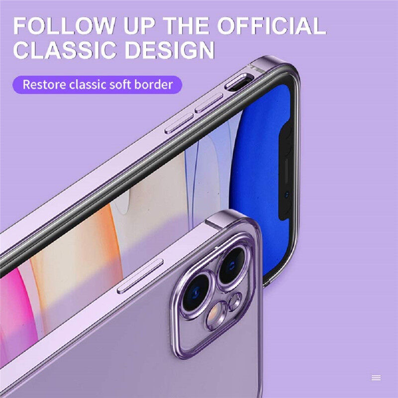Ốp Điện Thoại Di Động Mạ Điện Góc Vuông Trong Suốt, Ốp Điện Thoại Mềm Cho Apple IPhone 12 Mini Pro Max 11 Pro Max To 6S 7 8 Plus, Ốp Lưng TPU Bảo Vệ Toàn Bộ Ống Kính