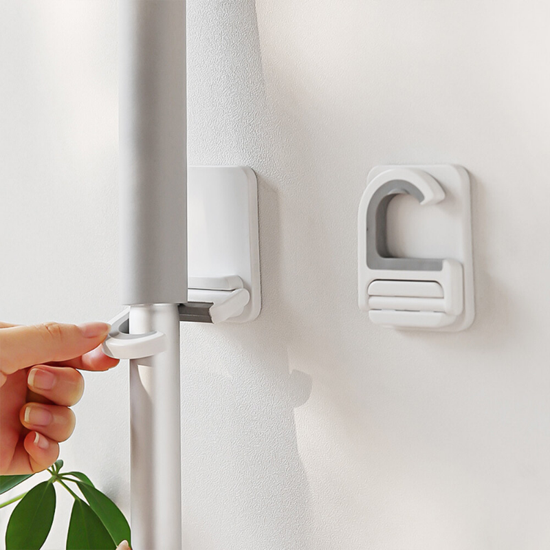 1pcs Broom Mop Rack Wall Mounted Self-Adhesive Mop Rack Organizer Kitchen Bathroom Storage Multi-Functional Hook