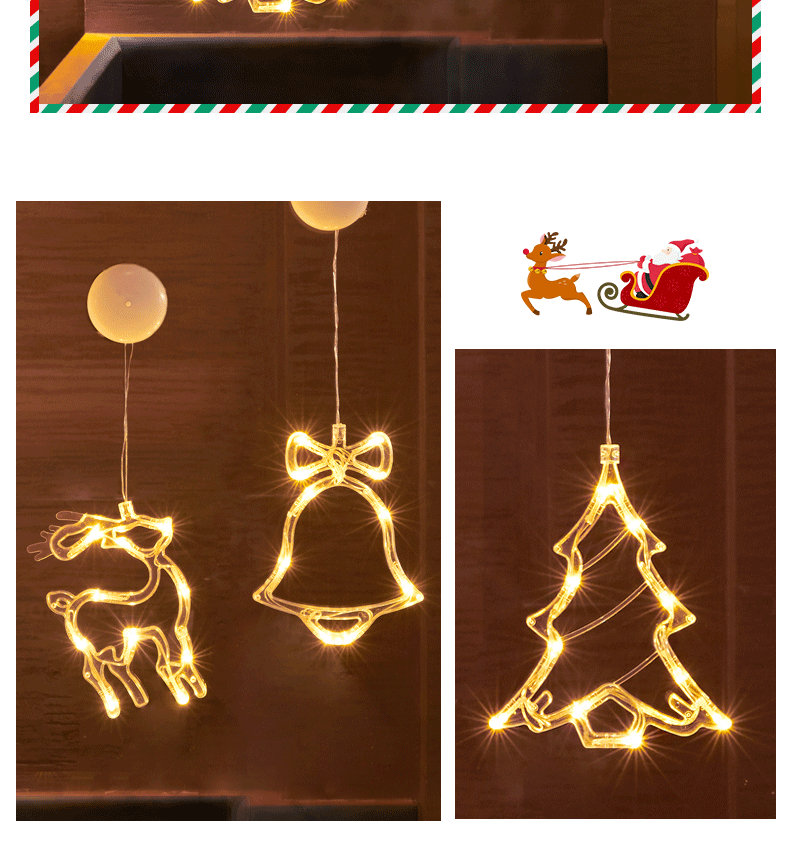 【Lightingeverthing】Christmas Led String Ánh Sáng, Đèn Chùm Cốc Hút Cửa Sổ Chạy Bằng Pin, Đèn Trang Trí Tiệc Giáng Sinh Sáng Tạo Chuỗi Cảnh Đèn Bố Trí