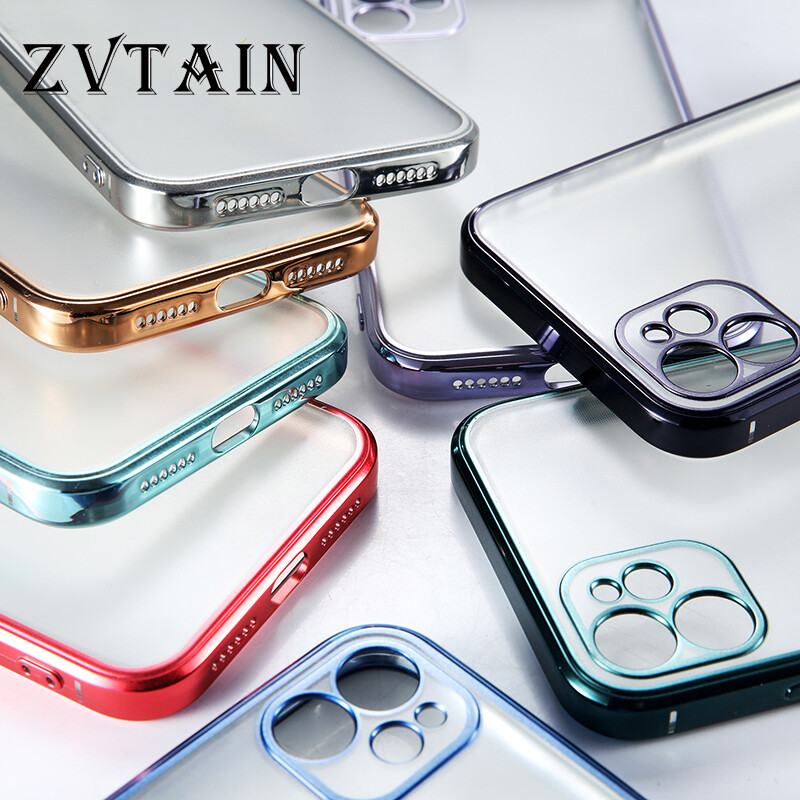 Luxury Plating Square Transparent Case for IPhone 11 12 Pro Max Case 12 Mini XR XS Max Casing 6 7 8 Plus SE 2020 Clear Matte Soft TPU Back Cover Gift for Boy Girl