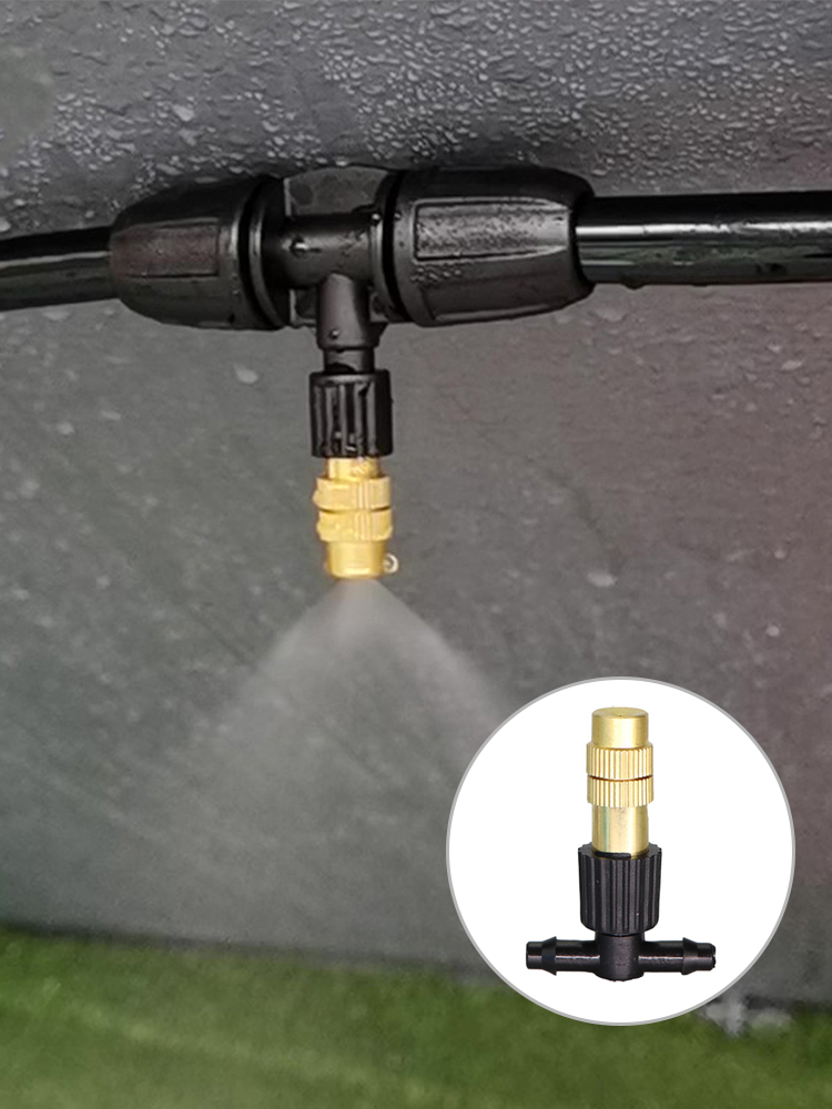 Adjustable Copper Misting Nozzle w/ 4/7mm Plastic Tee Connector Brass Watering Irrigation Sprinkler Cooling Nozzle 1pc
