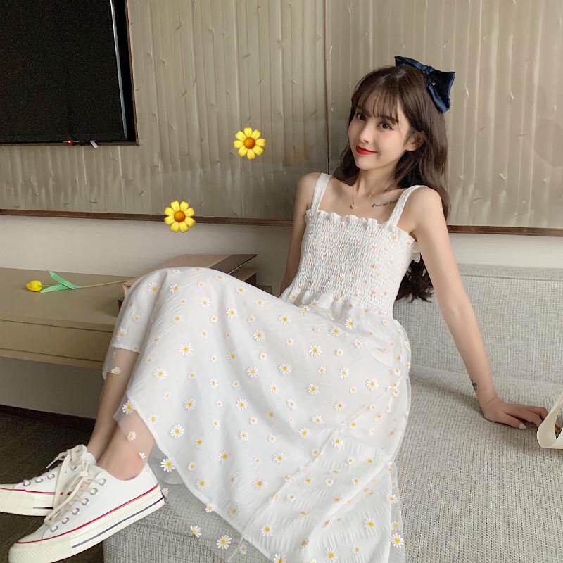 IELGY Đầm Dây Hoa Cúc Trắng Cho Nữ