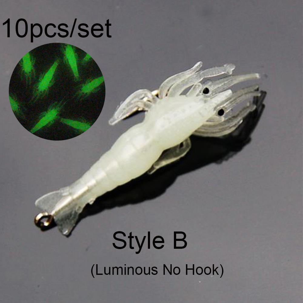 10Pcs New Creative Luminous Soft Hook Worm Silicone Sea Fishing Prawn Lure Shrimp Fake Bait