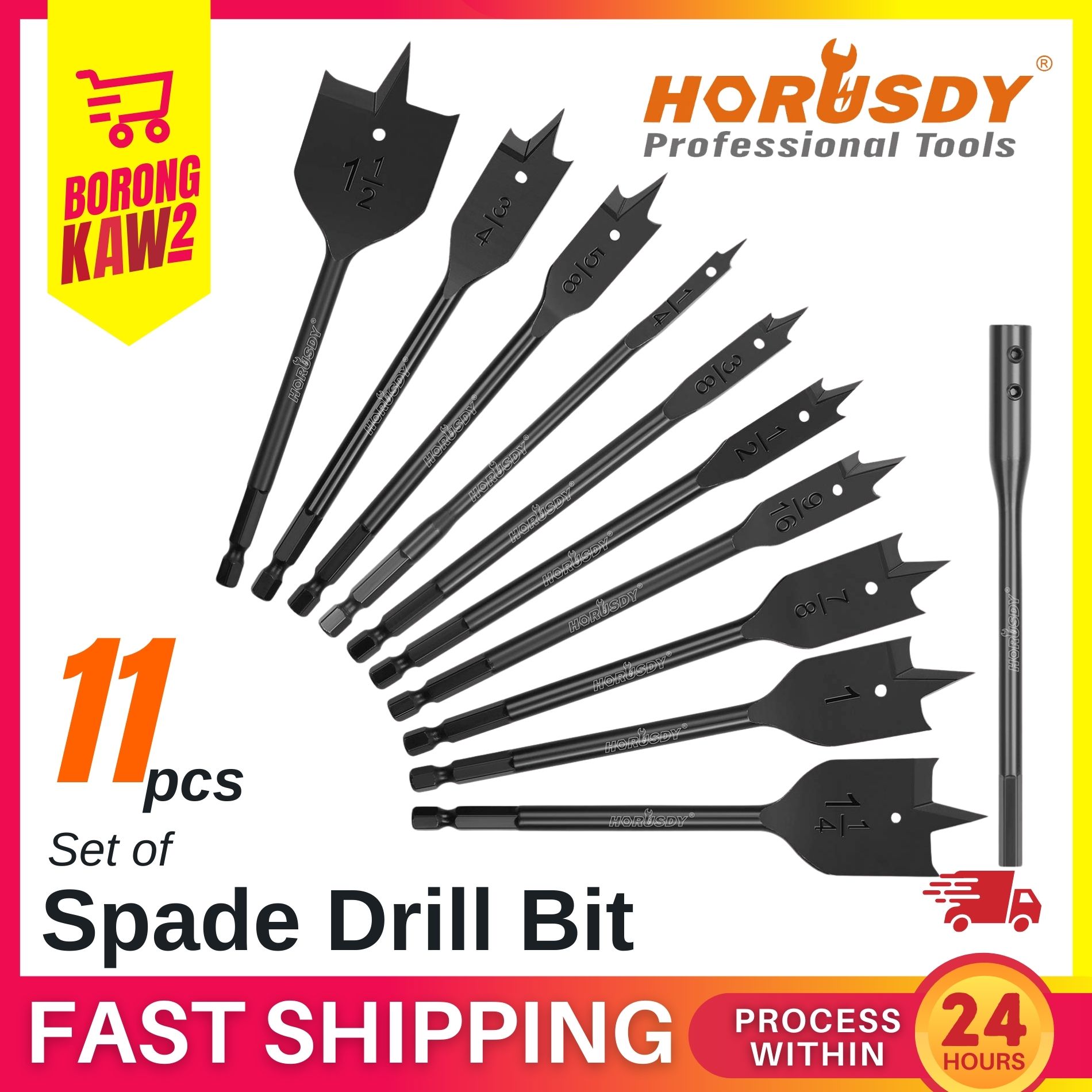 HORUSDY 11pcs Spade Drill Bit Set 