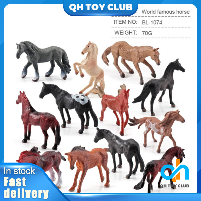 QING 12pcs Realistic Horse Action Figures Simulation Animals Model Ornaments Children Educational Toys For Gifts Collection