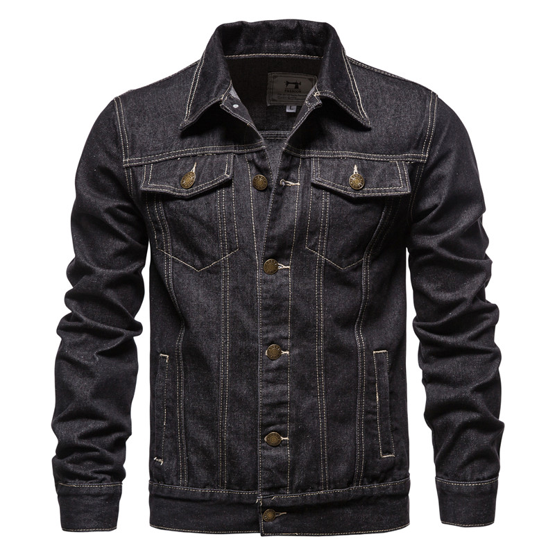 SUPERLI Áo Khoác Denim Nam Xuân Thu, Áo Khoác Bò Một Hàng Khuy Ve Áo Đơn Màu Đơn Giản Áo Khoác Ngoài Cotton Dáng Ôm Cho Nam 5xl-M