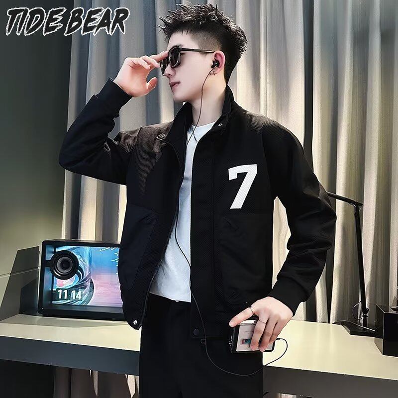 TOP★TIDE BEAR Áo khoác nam Người đàn ông của trơn đơn giản cổ áo khoác mỏng Windproof Áo khoác bóng chày với dây kéo 103