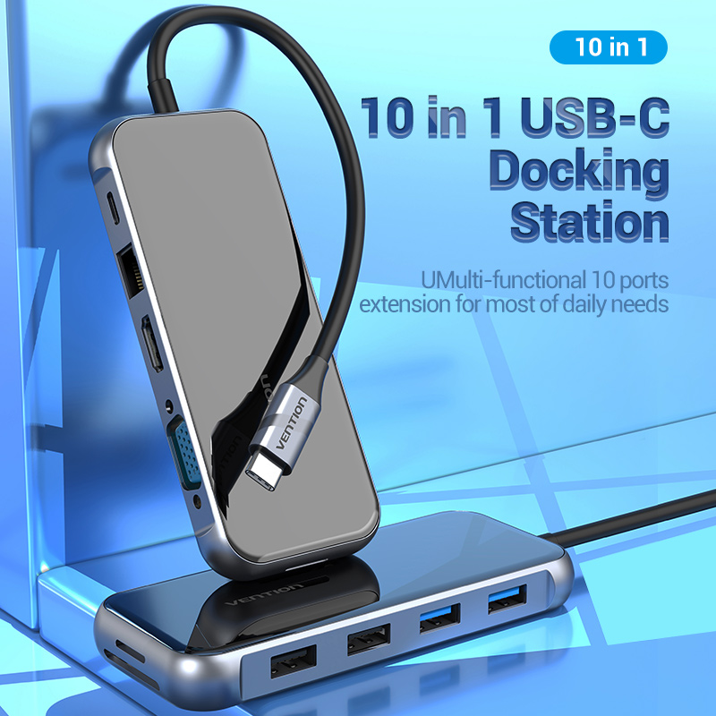 【COD】Vention HUB Type C Docking Station Thunderbolt 3 bộ chuyển đổi Type C PD 87W power port USB C to 4 USB 3.0 Docking Station Mirrored Surface For Apple Macbook iPad Laptop HP HuaWei ASUS Samsung Lenovo USB C Docking Station