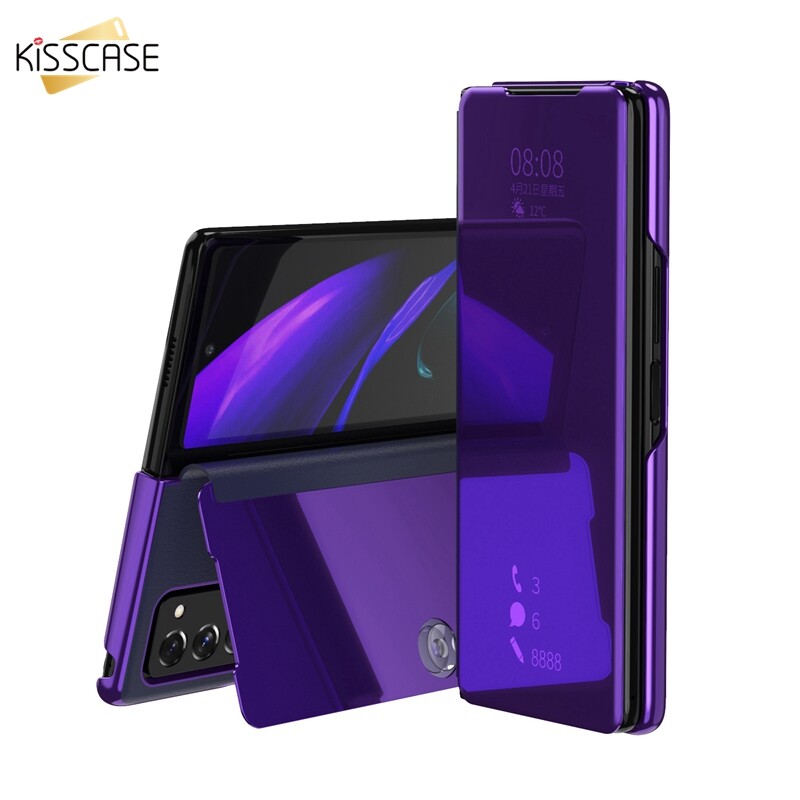 KISSCASE For Samsung Z Fold5 5G Fold4 Fold3 Smart Flip Mirror Clear Luxury Flip Phone Smart CaseView Window Magnetic PU Leather Shell Cover Case For Galaxy Zfold5 Z Fold5 5G Z Fold4 5G Fold3 Z Fold 2 Cover