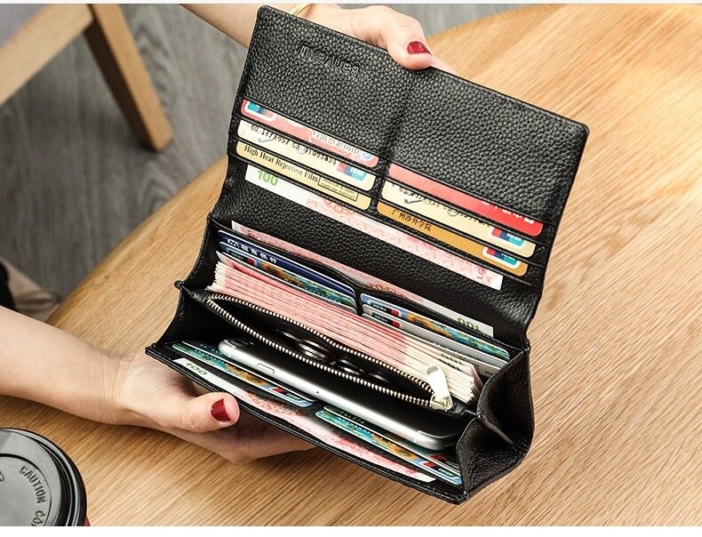 Genuine Leather Women Wallet Long Card Holder Female Coin Purse