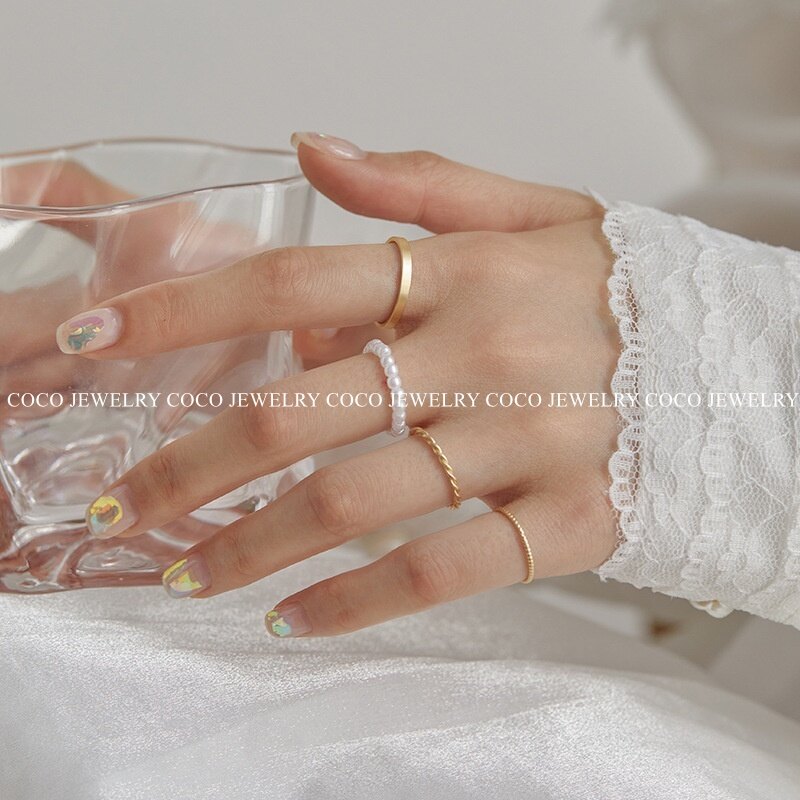 4Pcs/Set Korean Fashion Pearl Ring for Women Girls Personalized Index Finger Rings