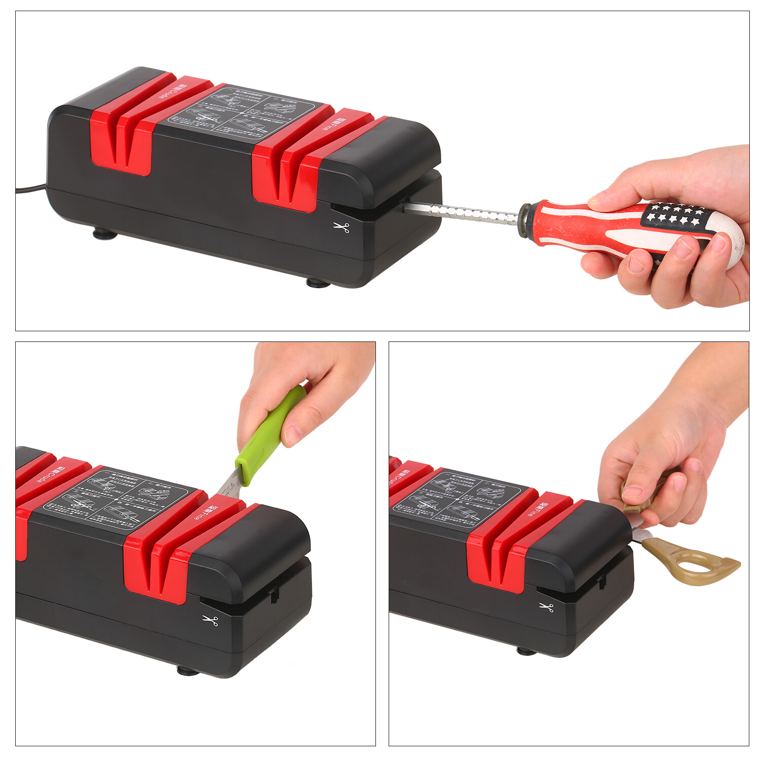 Máy Mài Dao Điện Chuyên Nghiệp Dụng Cụ Mài Cắt Tự Động Đa Năng Với Rãnh Vát Thô 15 Độ Và Rãnh Mịn, Cho Kéo Dao Răng Cưa Thẳng Nhà Bếp Cắt Máy Xay Với 3 Bánh Xe Chà Nhám Có Thể Thay Thế Và Bàn Chải Làm Sạch