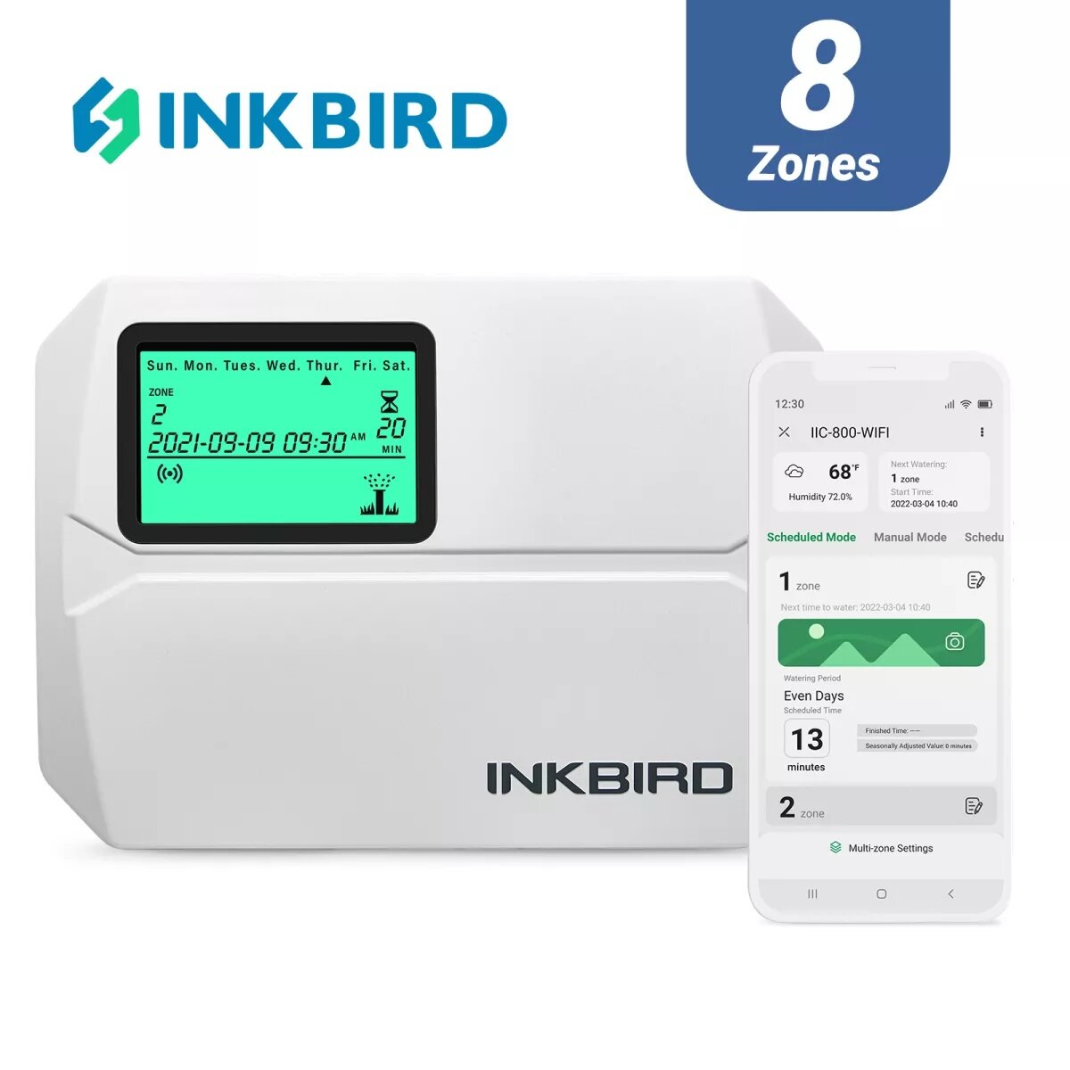 INKBIRD 8 Zones Wi-Fi Smart Irrigation System Sprinkler Watering System Suitable for Plant Garden Lawn IIC-800-WIFI Water Timer ราคา 3,778 บาท*ส่งฟรี