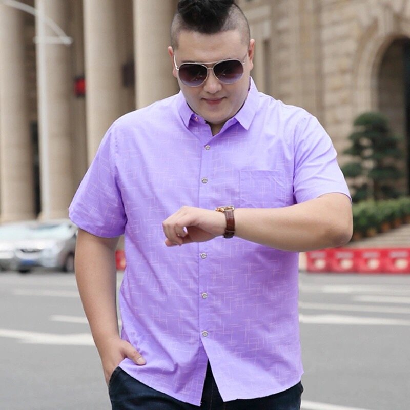 【M-7XL】130KG Can Wear Poly-cotton Big Plus Size Oversize Mens Stripe Short Sleeve Shirt Loose Fashion Casual Top For Men Summer