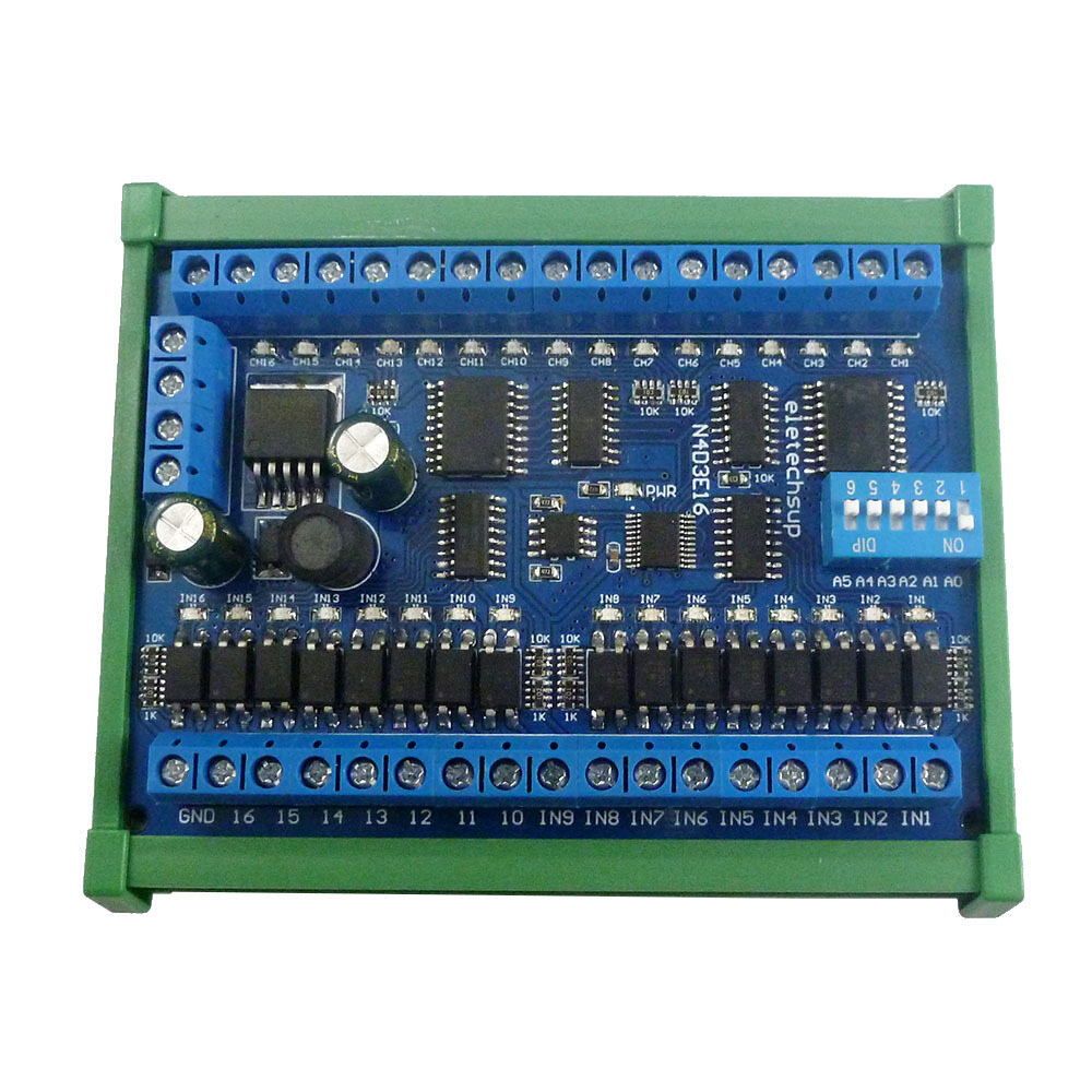 DC 6.5-30V 16CH RS485 Input Output Port Remote Control Switch PLC IO Expansion Board DIN35 Modbus RTU NPN Low Level Module