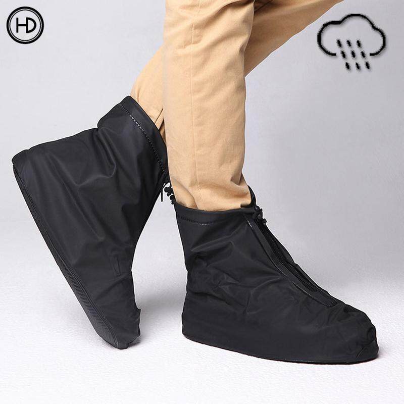 (1 đôi) Giày chống nước mưa chống trơn màu đen Bao phủ giày có dây đàn hồi cho phụ nữ Đàn ông chống nước thumbnail