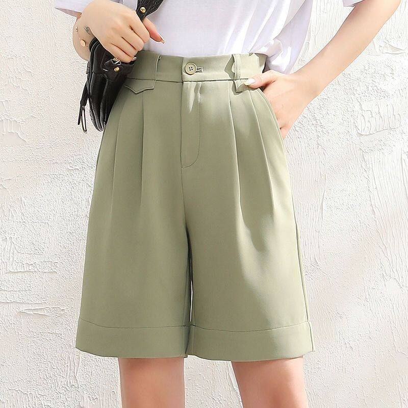 2023 Summer new four -point shorts, women's wide -leg A -line high waist, thin, fashionable suit five -point hot casual pants