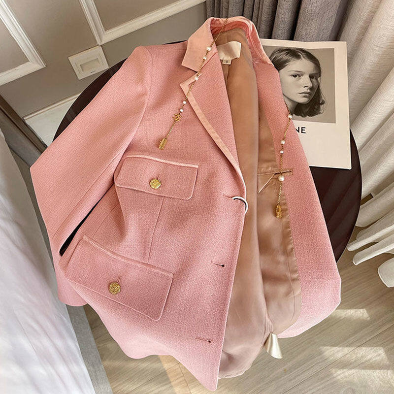 Pink Suit Jacket Female Niche 2022 New Mid-length Fashion Temperament Suit Top Women Blazer Coat Outwear