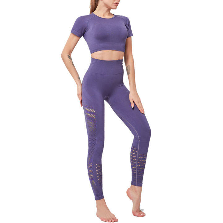 Bộ đồ Tập Yoga Nữ Quần Legging Thể Thao Cạp Cao Tay Ngắn Tập Yoga Bộ